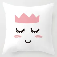 Nordic Children Cushion Cover  Pink Crown Eyelash Cartoon Smile Sleep Sweet Eyelashes Cute Pillow Case Mountain For Room Decor 6