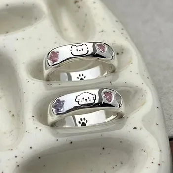 1/2pcs Cute Cat Dog Animal Couple Ring for Women Men 2025 New Fashion Statement Lover Rings Valentine's Day Party Jewelry Gifts 1