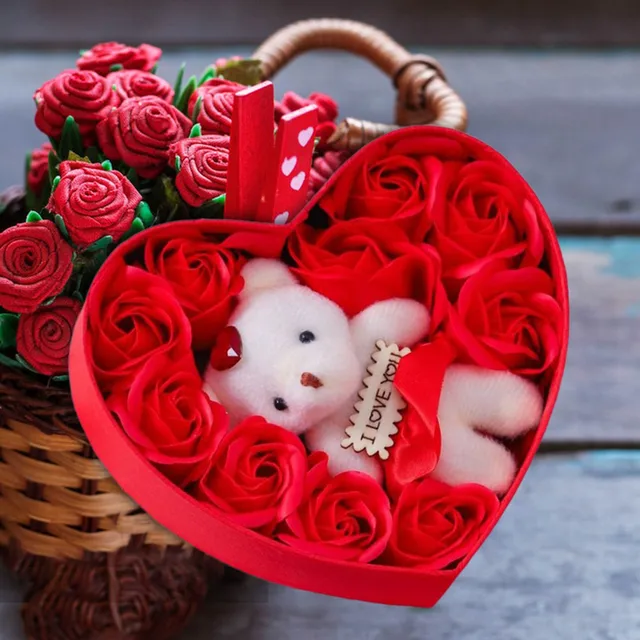 For Mom Roses Flower Gift Box With Cute Teddy Bear Rose Gift Box For Valentines Day Birthday Artificial Flowers Home Decoration 1