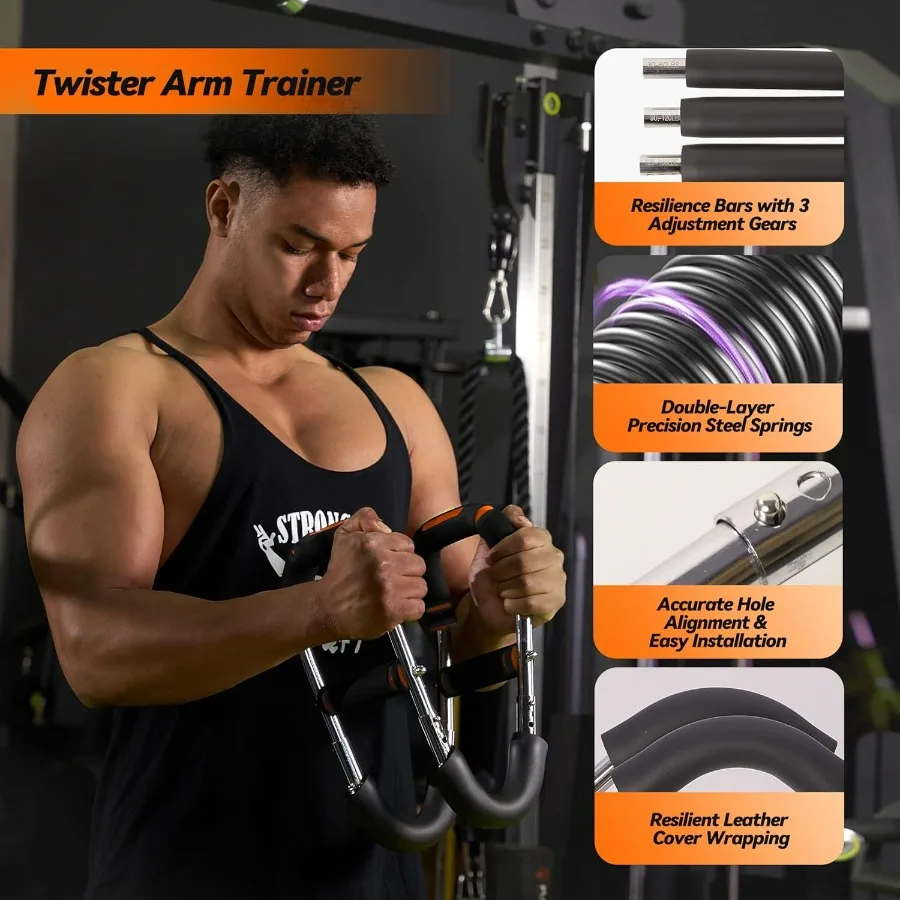 Twister Arm Trainer, Adjustable Chest Workout Equipment with 6 Resistance Levels Springs (30-160 Lbs), Arm Trainer for Men & Wom