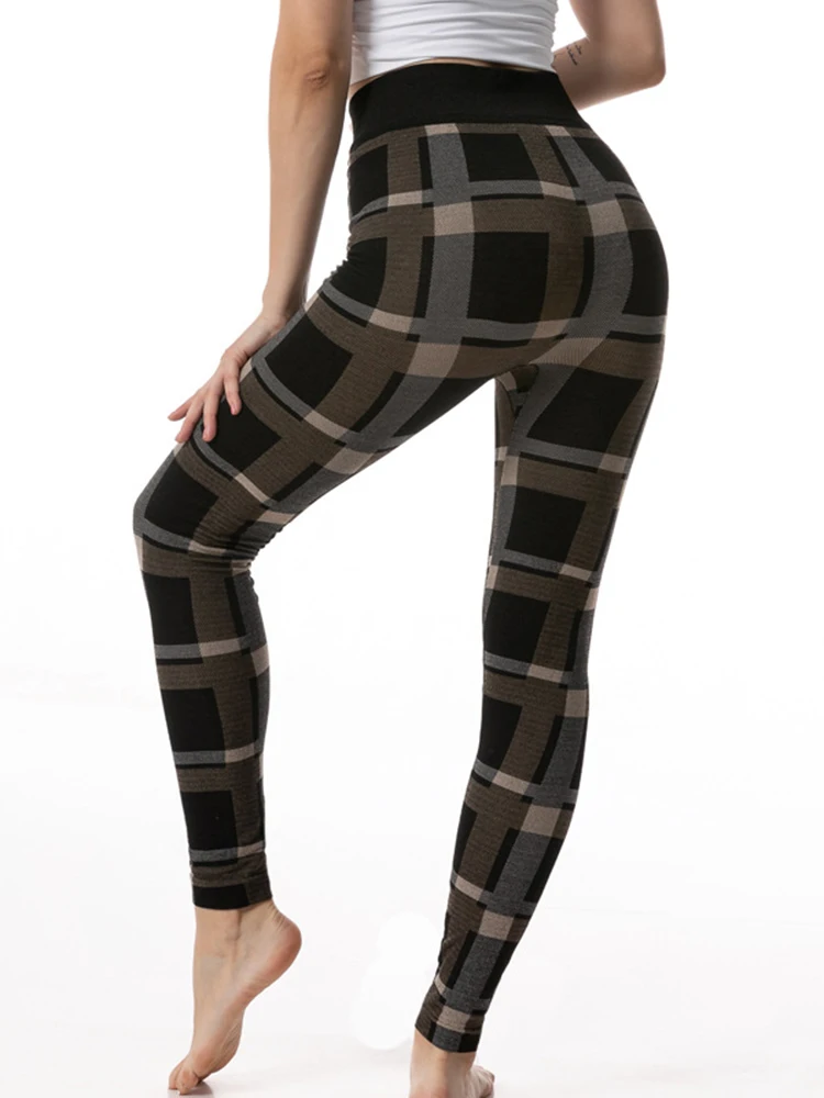 CHSDCSI Sports Pants Sexy Leggins High Waist Plaid Printed Women Leggings Workout Running Push Up Trousers Elastic Fitness Gym aerie crossover leggings