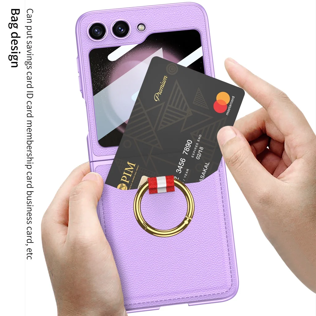 Card Slot Bag Holder With Ring Holder Phone Case For Samsung Galaxy Z Flip 5 Protective Cover For Samsung Galaxy Z Flip5 5G