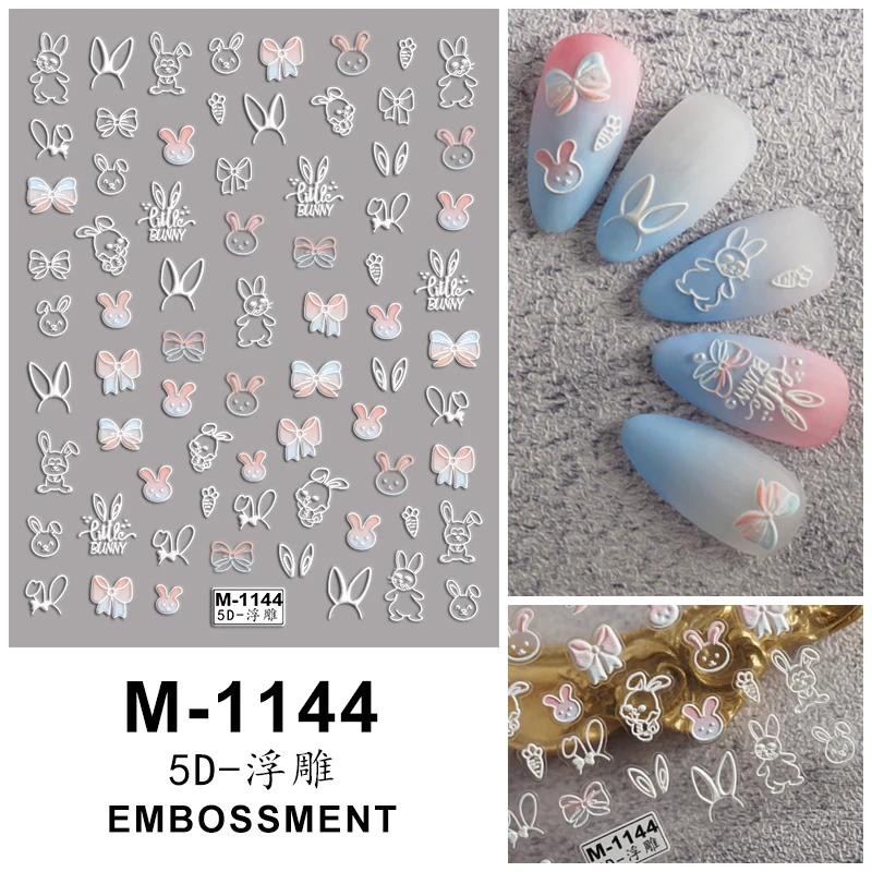 Nail Stickers Nail Art Stickers Decals 5D Embossed Self-Adhesive Cartoon Flower Butterfly Star Nail Stickers