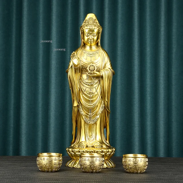 Új Kínai Stílusú Réz Buddha Szobrok Folyosó Tornác Otthoni Dekoráció Kézműves Nappali Lakóasztal Díszszobrok - Image 3