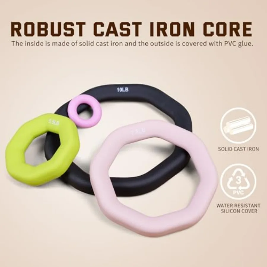 Weight Ring 2-in-1 Kettlebell & Dumbbell, cast iron+PVC coating, Yoga Exercise, Aerobics, Core Training, 4 in a set (0.33LB + 5.