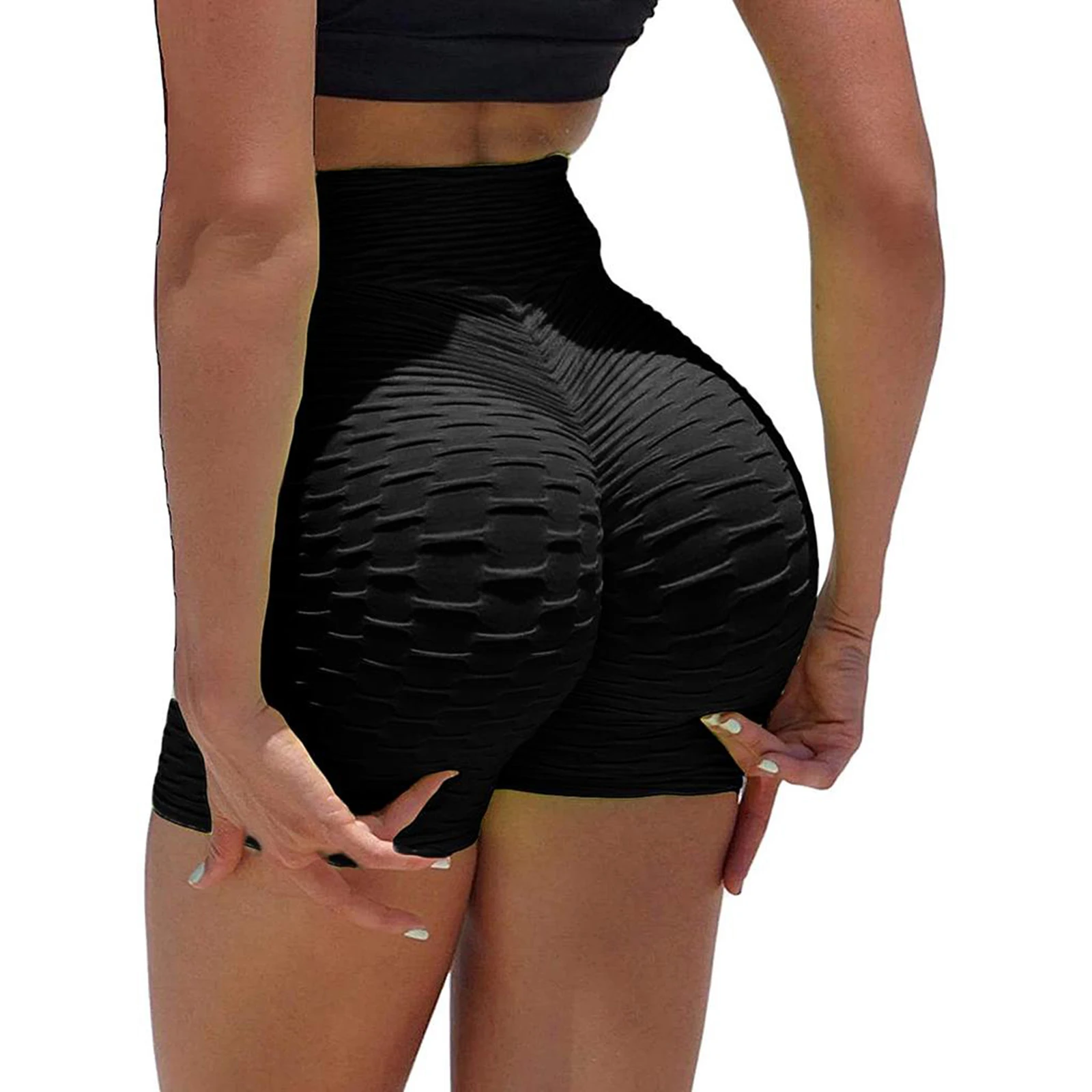 

Женские пикантные Однотонные эластичные брюки, облегающие шорты с высокой талией, Повседневная жаккардовая Спортивная одежда для йоги