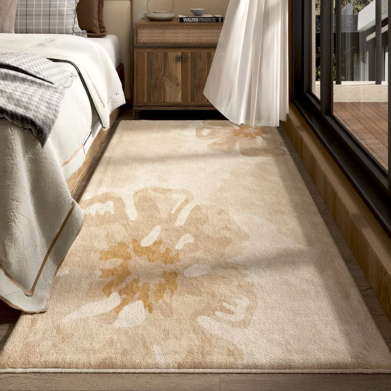 thumbnail image 1 of Alfombra marrón resistente a la suciedad con diseño floral para sala de estar, dormitorio, alfombras antideslizantes para el frente de la cama, alfombras europeas suaves y esponjosas para sala de estu, 1 of 4