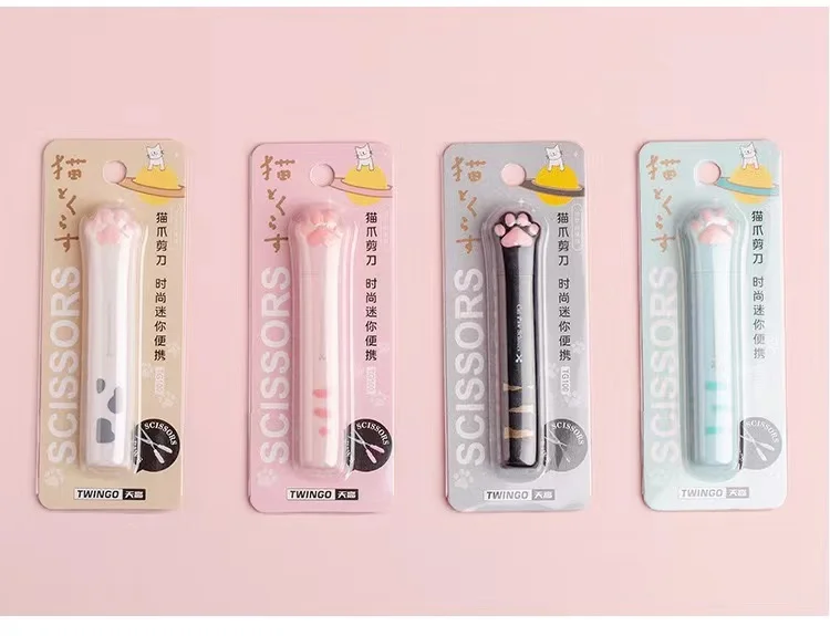 Portable Scissors Cutter Stationery Scissors Cute Multifunctional Stainless Steel Hand Scissors Mini Portable Kawaii Cat Paw Art Scissors School Stationery Novelty