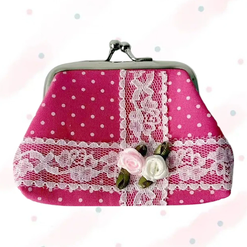 Charming Vintage-Inspired Y2K Lace Coin Purse with Rose Details and Hanging Pendant
