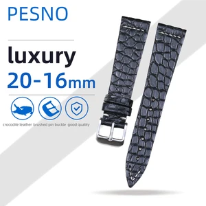 Ремешок для часов PESNO из крокодиловой кожи с круглым зернистой поверхностью, аксессуары для часов, чёрный браслет с пряжкой с матовой шпилькой, 18 мм 19 мм 20 мм 21 мм
