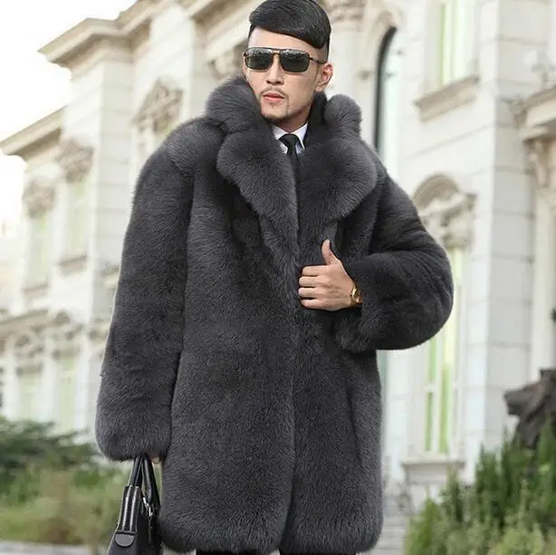 Grey faux fur leather coat mens 