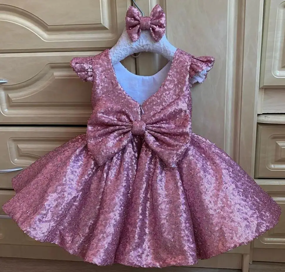 

Puffy Sequin Ball Gown Girl Party Dresses Layers Flower Girl Dresses Glitter Bow Knot Princess Dress New Year Birthday Gown