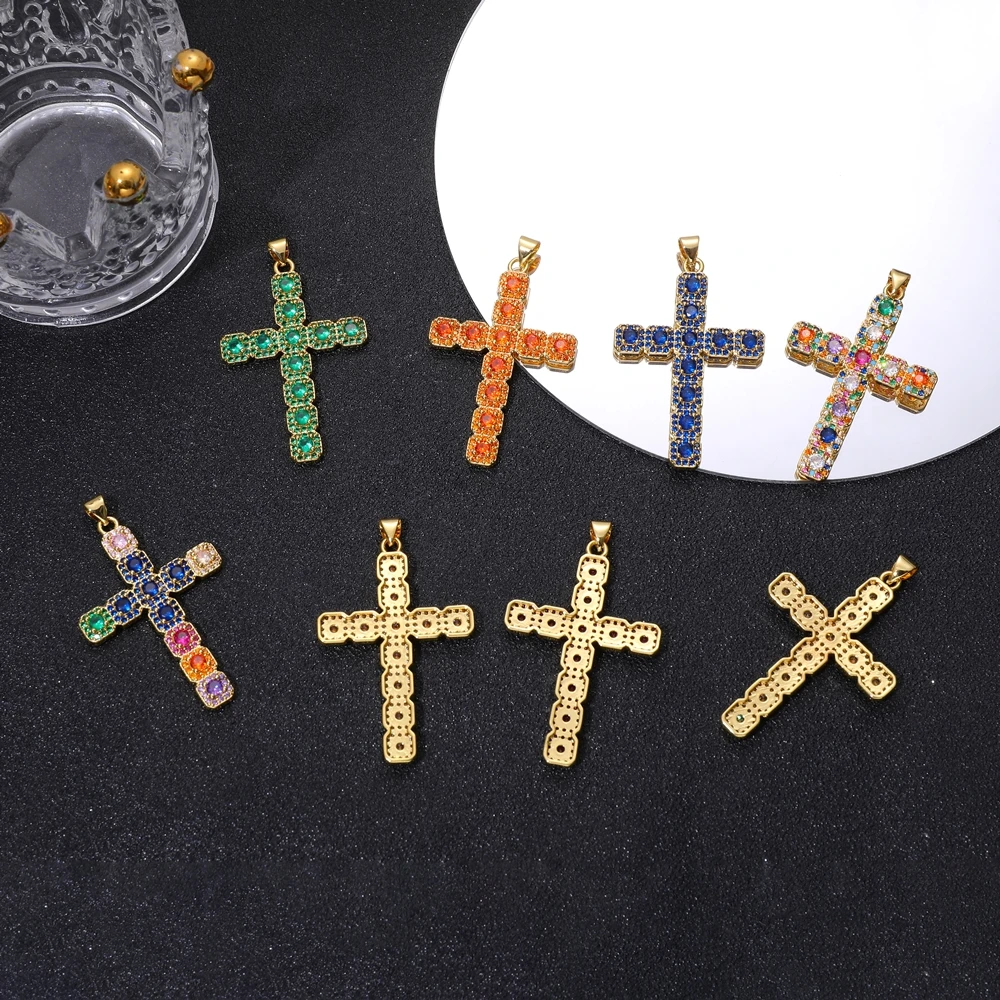 Juya handgemachte Dekoration religiöser Anhänger Schmuckherstellung Zubehör 18K echt vergoldet Zirkonia christlicher Kreuz Charms – Detail 16