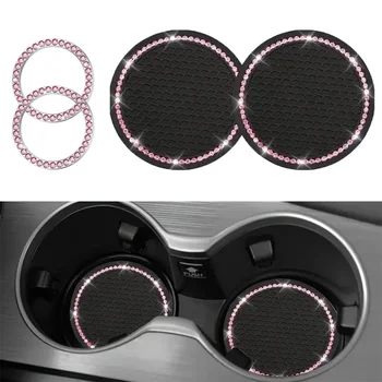Set di 4 interni per auto, 2 tappetini per tazze + 2 anelli decorativi per accensione, accessori pratici e di bell'aspetto per interni auto
