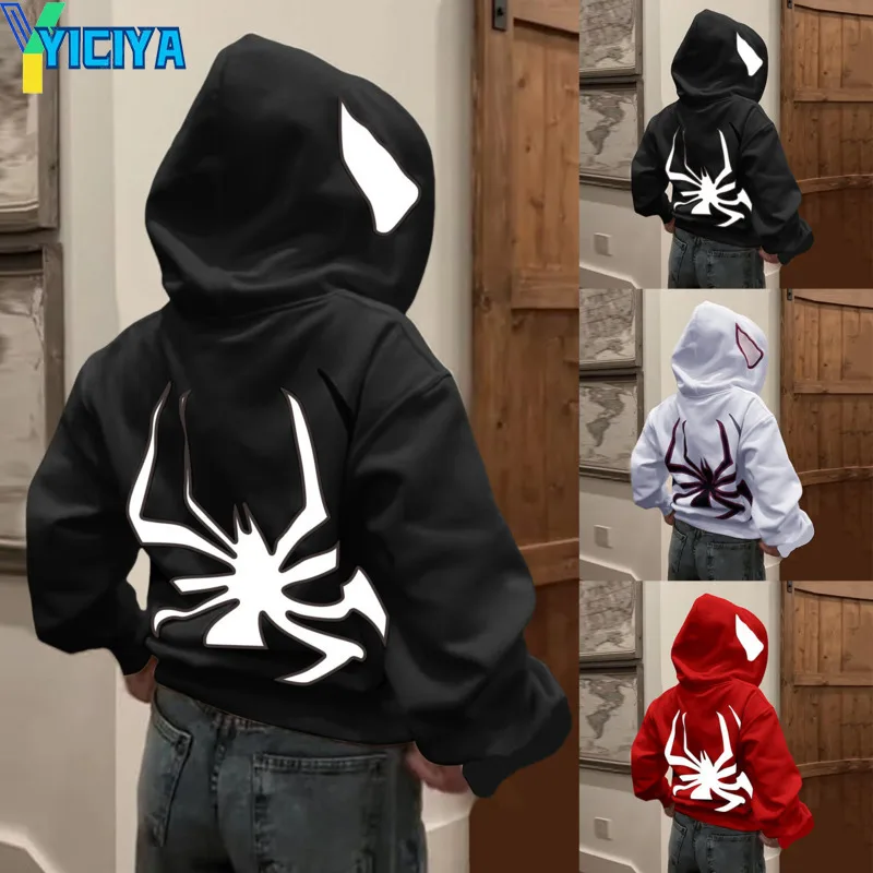 

YICIYA Hoodie Spider punk Y2k Sweatshirts Hoodies Woman Clothing streetwear Printed Hooded zip-up Long Sleeve Tops outerwears