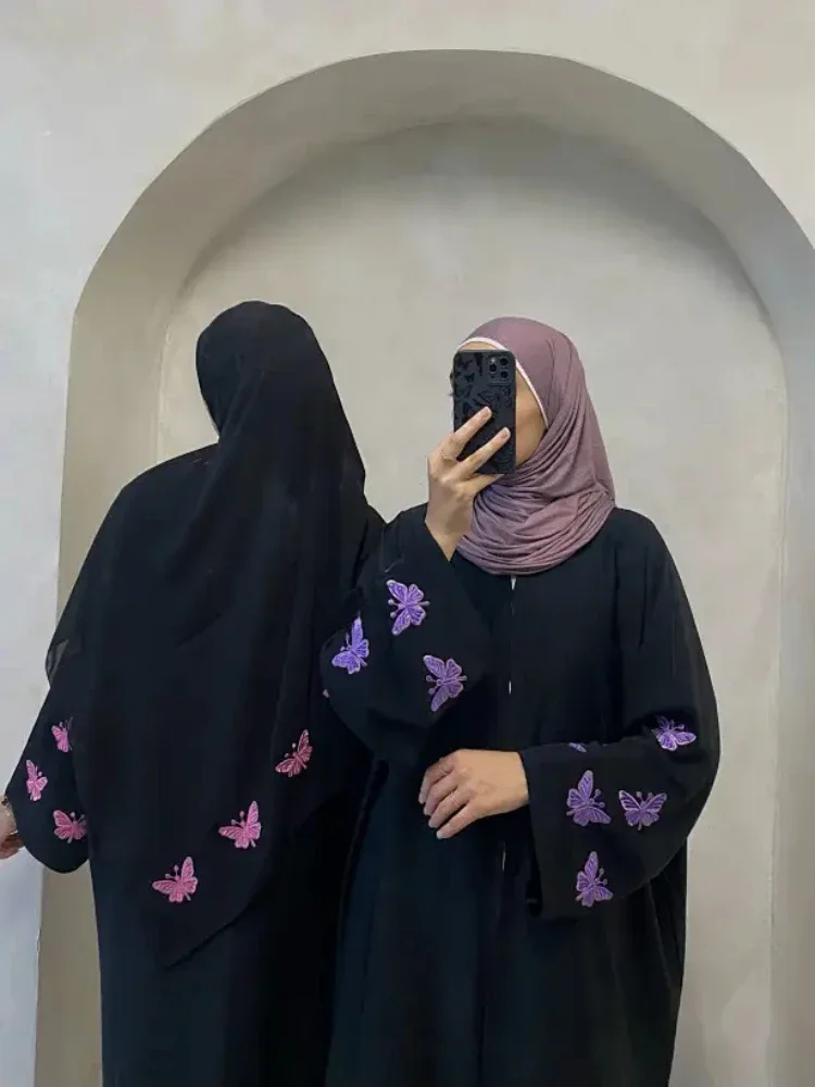 Butterfly Embroidery Open Abaya Kimono Elegant Muslim Abayas for Women Dubai 2024 Turkey Kaftan Robe Ramadan Eid Islamic Outfit