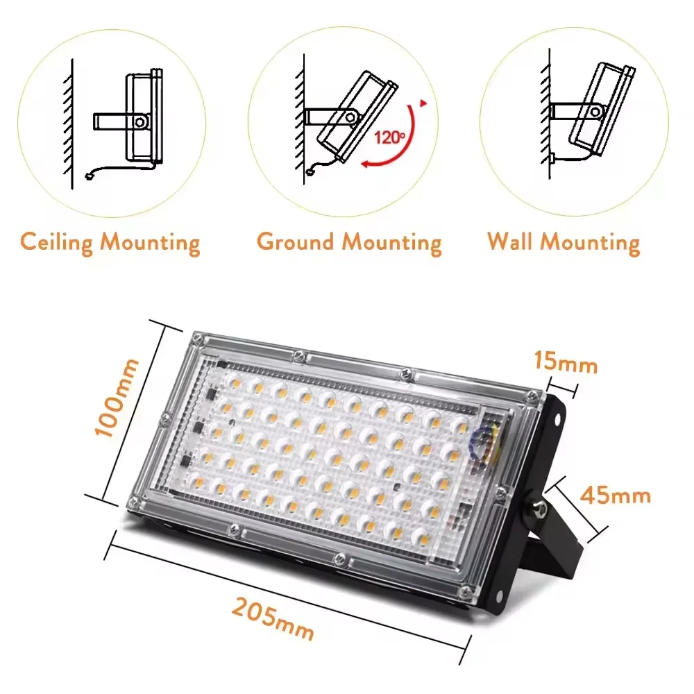 50W LED 방수 투광등 전구 화이트/웜 램프 투광 조명 스포트라이트 야외용 거리 정원 광장 에너지 절약