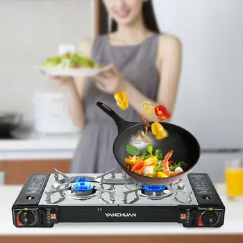 휴대용 가스 레인지 더블 버너 가스 스토브, 조절 가능한 댐퍼 포함, 클래식 가스 캠핑 스토브, 야외 그릴 캠핑용 쿡탑