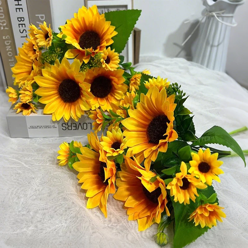 Cheap 7 forks Artificial Sunflower Bouquet Silk Sunflower Fake Flowers ...