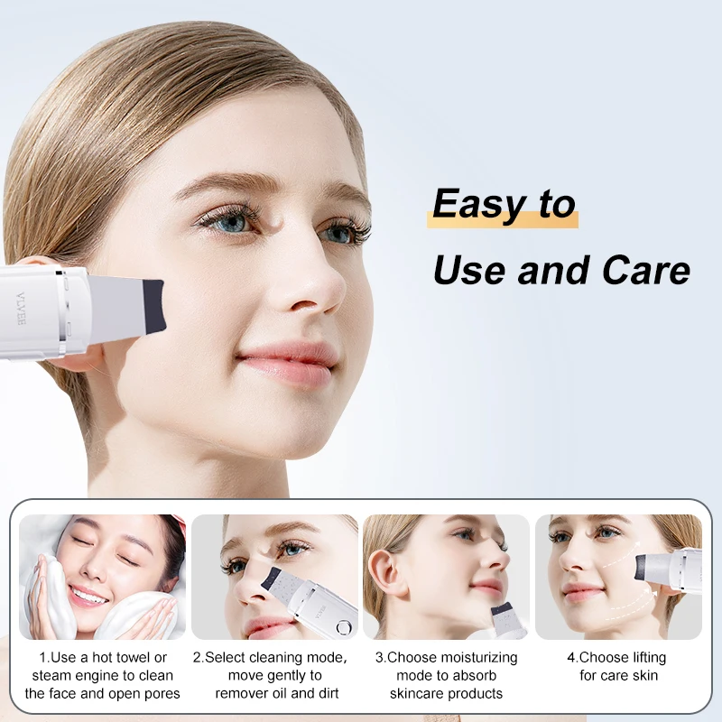 VLVEE Ultrasonic Skin Scrubber Face Spatula Blackhead Removal Device Deep cleansing facial Pore tools Red and blue light