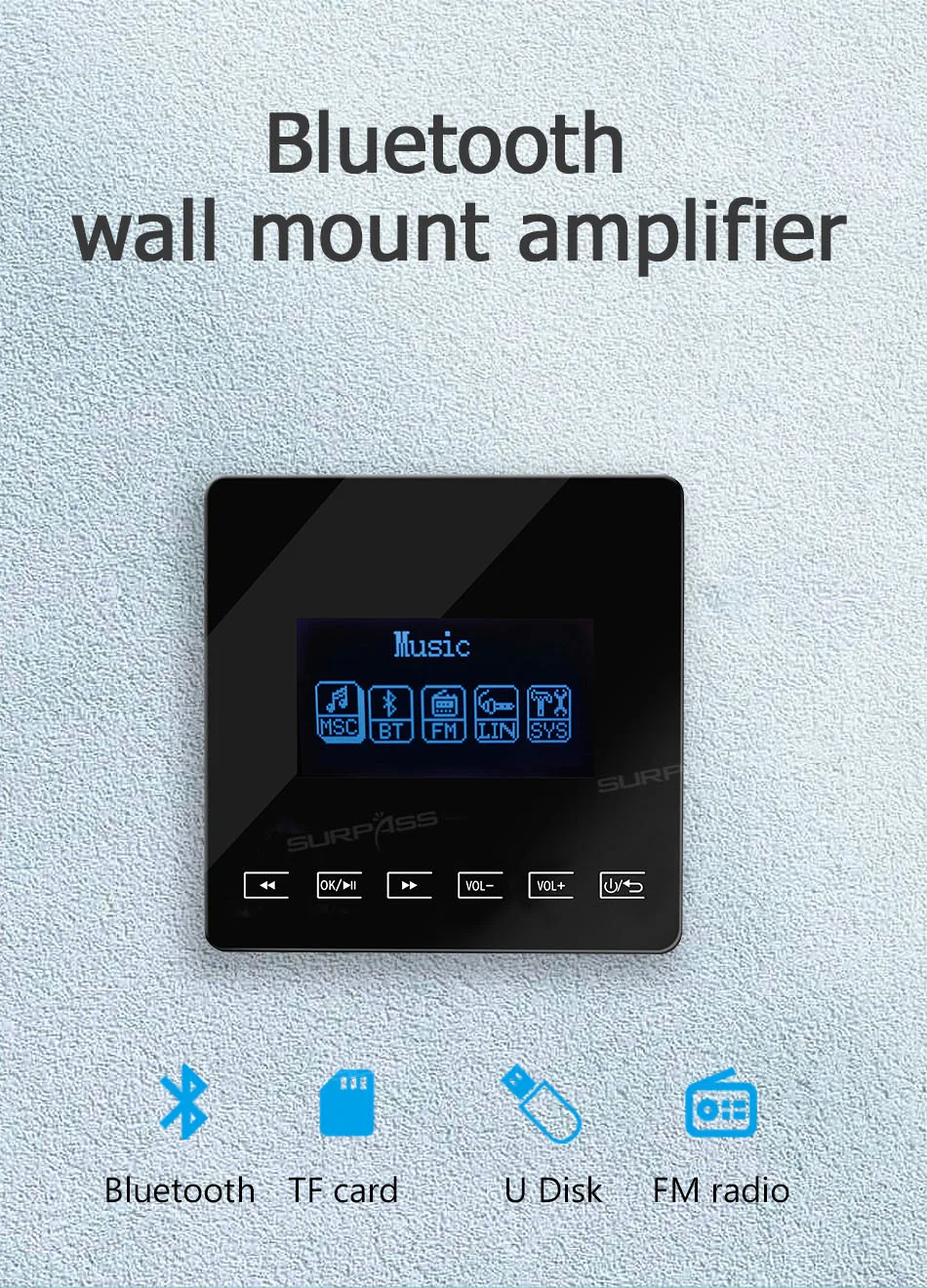 Smart Professional Bluetooth Wall Amplifier Theater Amplificador Audio Stereo Panel Bluetooth-compatible Music Player Controller