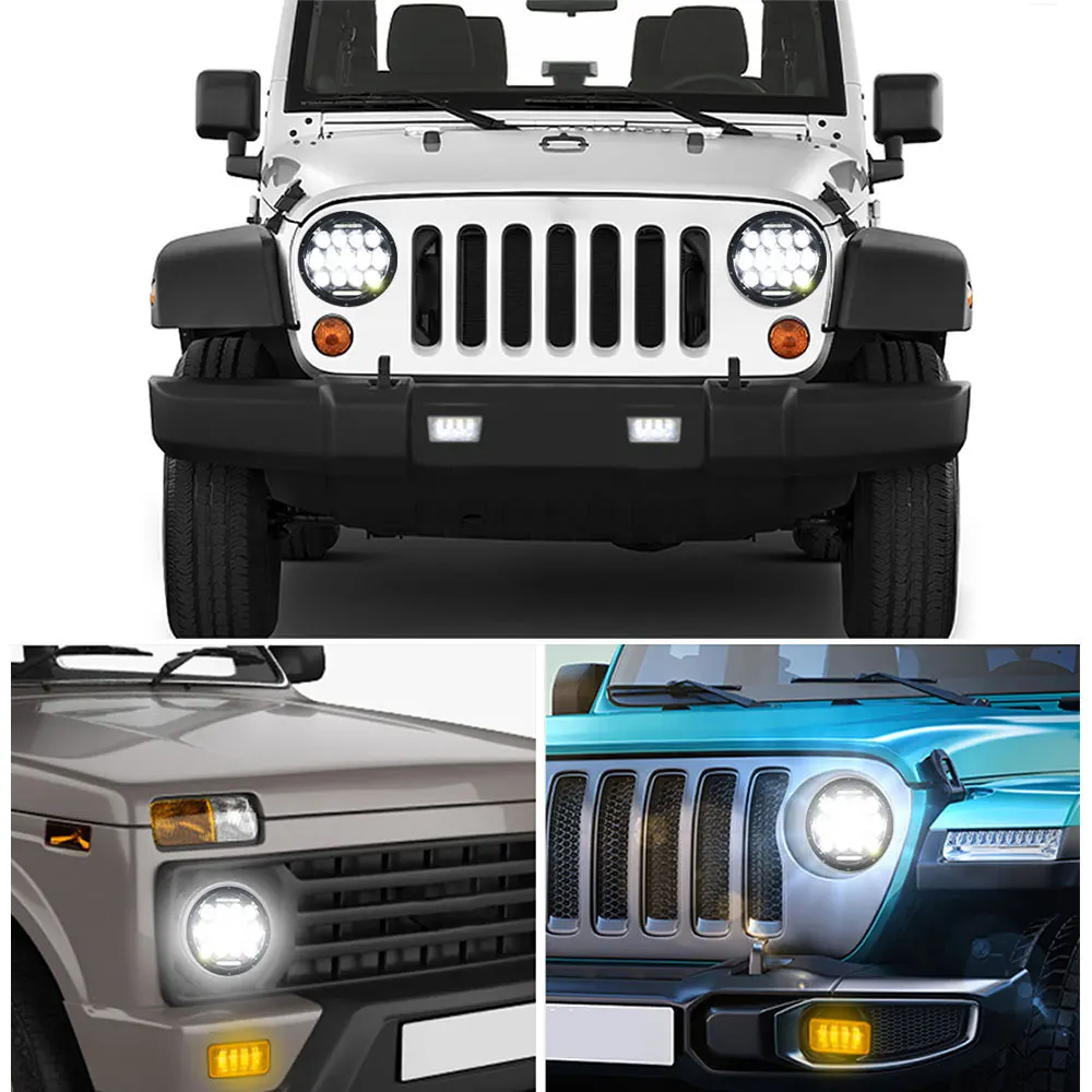 

Car 7 Inch Led Headlight Hi/Low H4 Halo Angle Eyes DRL For Jeep JK TJ OffRoad Defender Hummer 4x4 Suzuki Samurai Headlamp