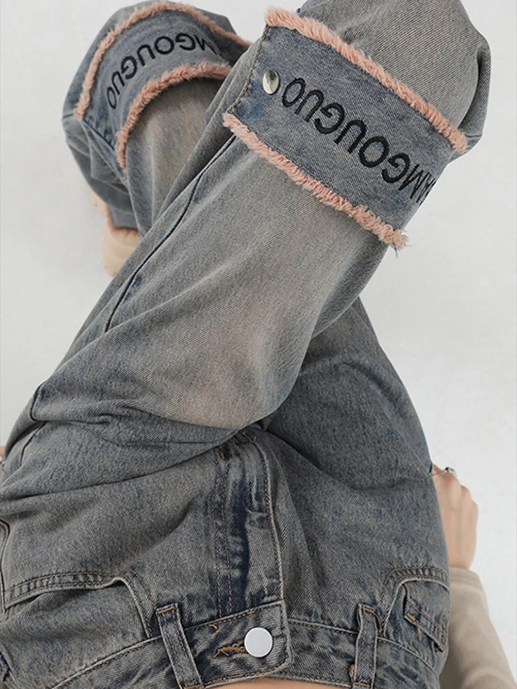 

Женские синие джинсы, шикарные дизайнерские американские широкие брюки с высокой талией, модные мешковатые винтажные женские прямые брюки Y2K для осени