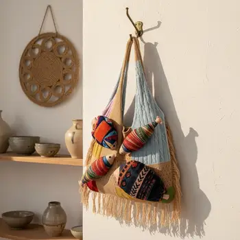 Borsa tote bohémien lavorata a maglia con grazioso ciondolo a forma di pesce e motivo etnico, grande capacità, perfetta per vacanze al mare, shopping quotidiano.