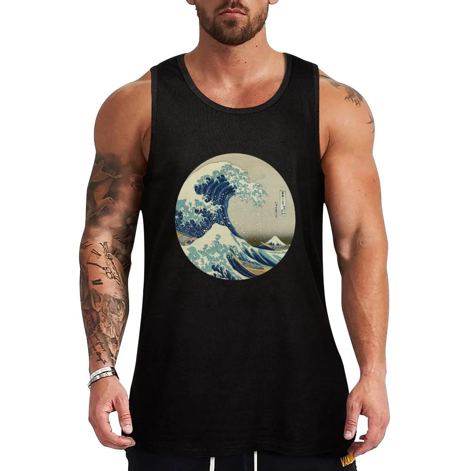 

Great Wave off Kanagawa circle Tank Top Men's t shirt Gym clothes Men's gym Sports shirt man