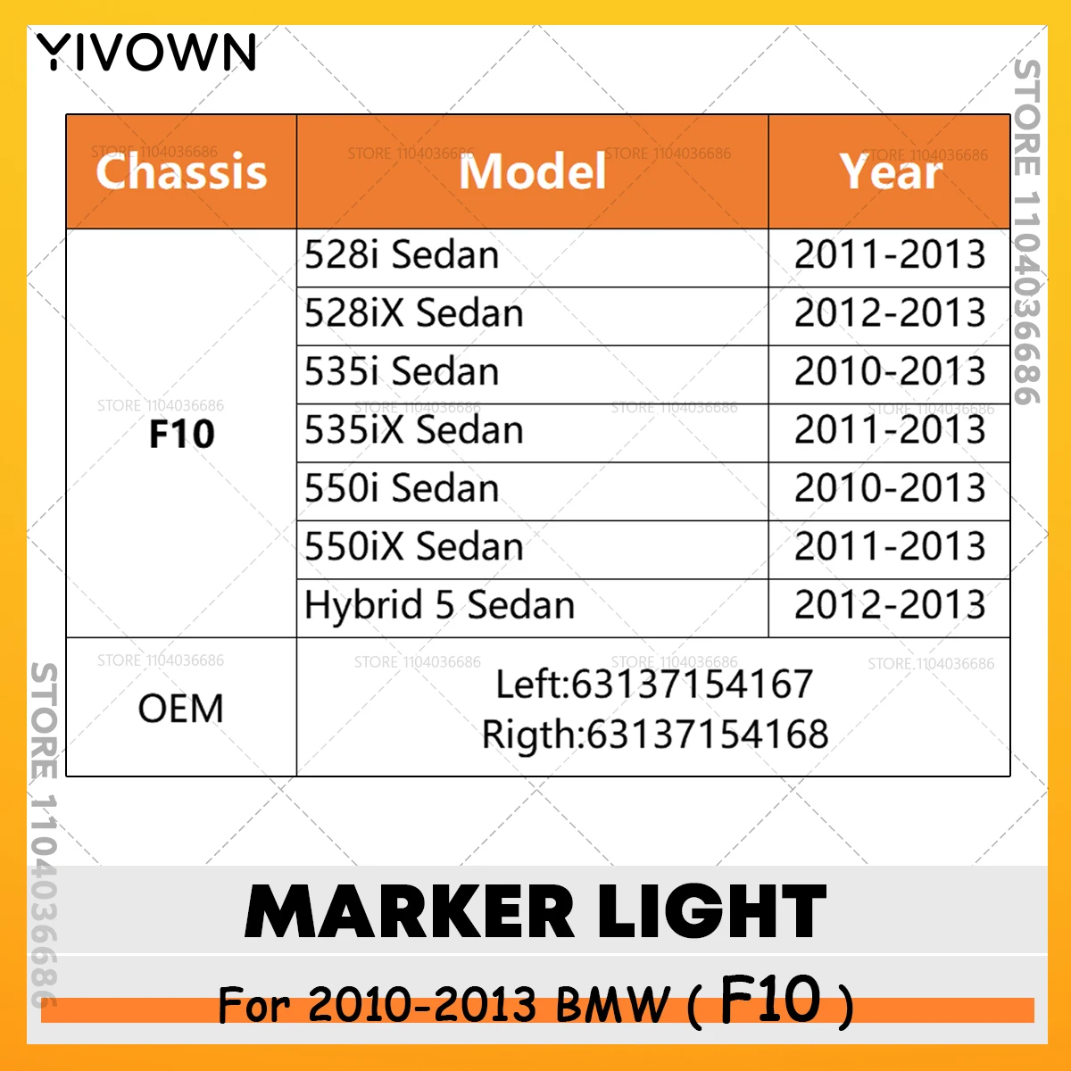 2010-2013 BMW F10 528i 535i 550i 550iX 하이브리드 5 펜더 프론트 사이드 턴 시그널 램프 마커 라이트 63137154167 63137154168