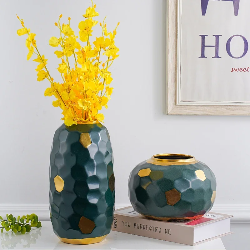 

Living Room TV Cabinet Ceramic Vase Ornaments Flower Arrangement Container Desktop Hydroponic Vase 2-piece Suit Home Decoration