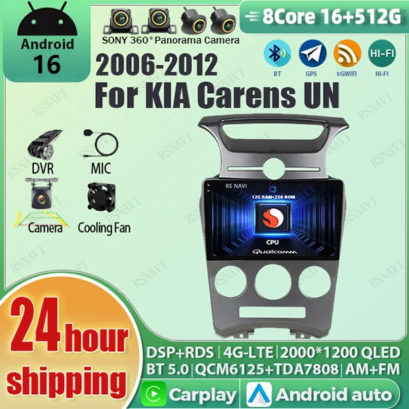 Radio para Auto con Android 16, Carplay, Pantalla QLED 2K Qualcomm, Reproductor Multimedia con GPS, Wifi, Bluetooth, 4G para KIA Carens UN 2006 - 2012 1