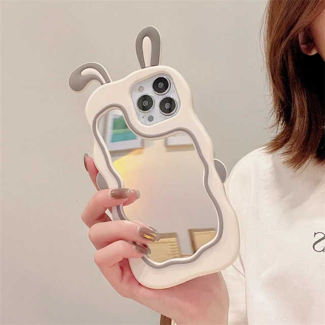 Korean White Heart Makeup Mirror Cute Phone Cases For iPhone 14