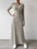 Women's Slim Fit Fashionable Knitted Long Sleeve A-Line Street Style Dress Solid Color Maxi Dress