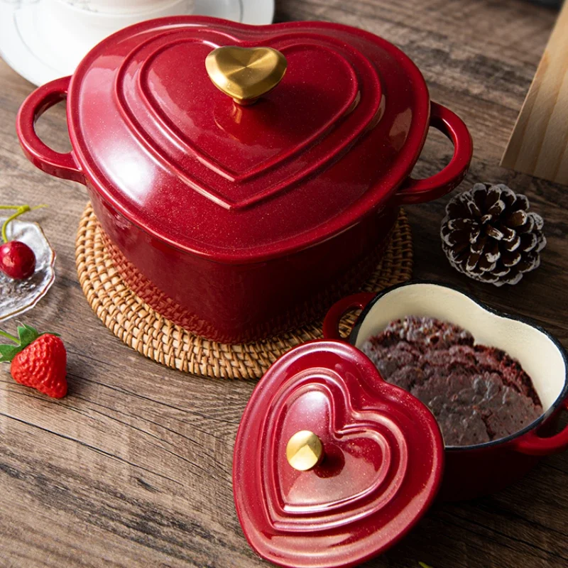 

Эмалированные чугунные кастрюли для приготовления пищи в форме сердца кастрюля для приготовления тушения для кухни многофункциональная политеплоизоляционная посуда