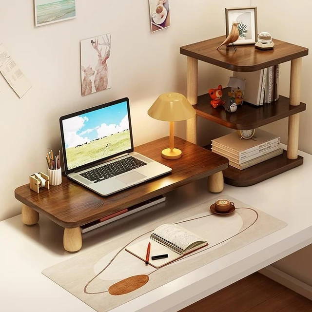 Soporte de madera para Monitor, elevador para ordenador portátil,  organizador de escritorio, soporte para mejora de