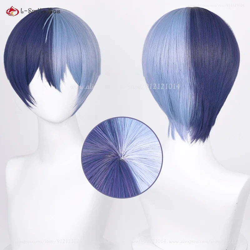 

Парик для косплея Aoyagi Toya из искусственной кожи головы 27 см, короткие, половина, синие, черные, половина искусственных, синие, парики унисекс, термостойкие синтетические волосы