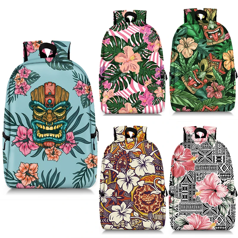 

Polynesian Traditional Tribal Pattern Backpack Hawaiian Turtle Hibiscus Flowers School Bags For Teenager Laptop Daypack Rucksack