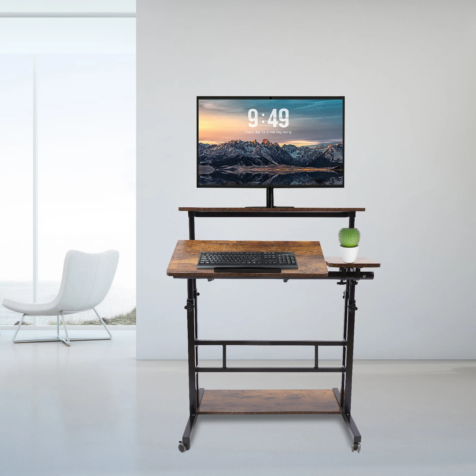 Rolling Table Laptop Cart Standing Sitting Mobile Laptop Desk Home Office 4 in1 Mobile Standing Laptop Desk Computer Desk Adjust height adjustable sit to stand desk mobile laptop podium tilting desktop and storage cabinet ergonomic rolling lectern cart