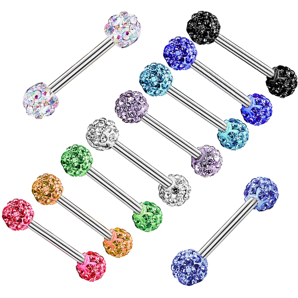 

Nipple Rings Tongue Ring Surgical Steel Nipplerings Piercing Women Silver Barbells 14G 16mm 12 color mix wholesales tongue barbe