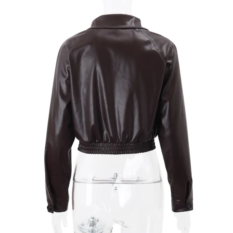 Chaquetas de PU retro con cremallera para mujer, abrigos básicos informales de temperamento sólido de invierno para mujer, chaqueta de cuero de moda de otoño 2025 para mujer