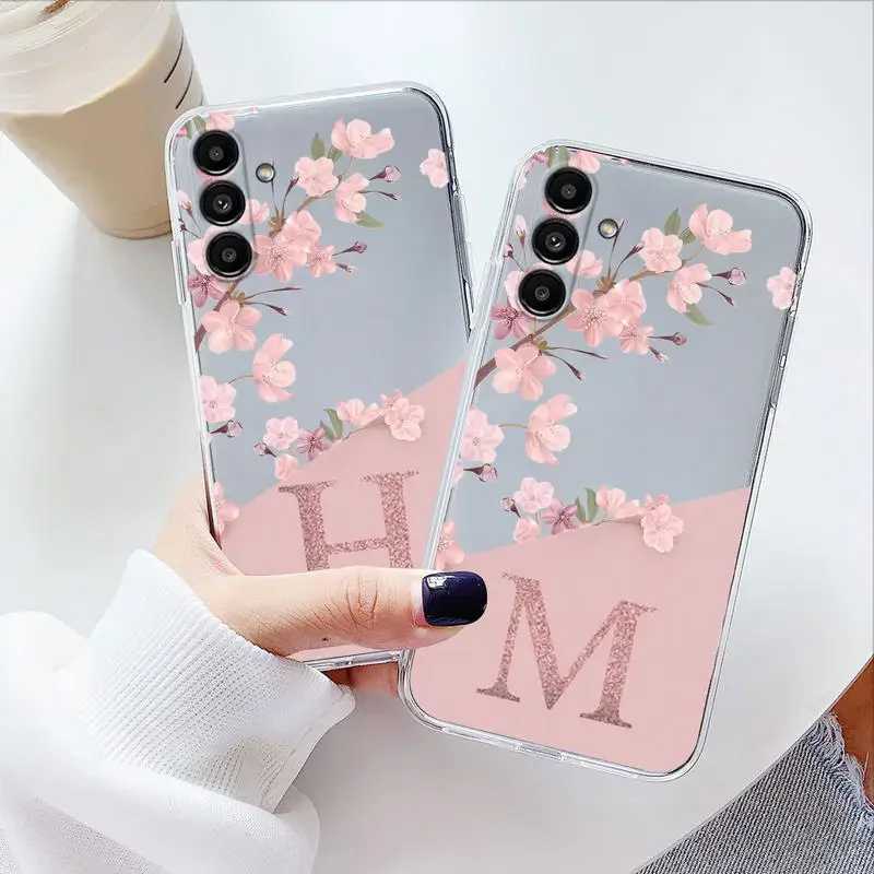 Chic Floral A-Z Letter Clear Pink Phone Case Cover