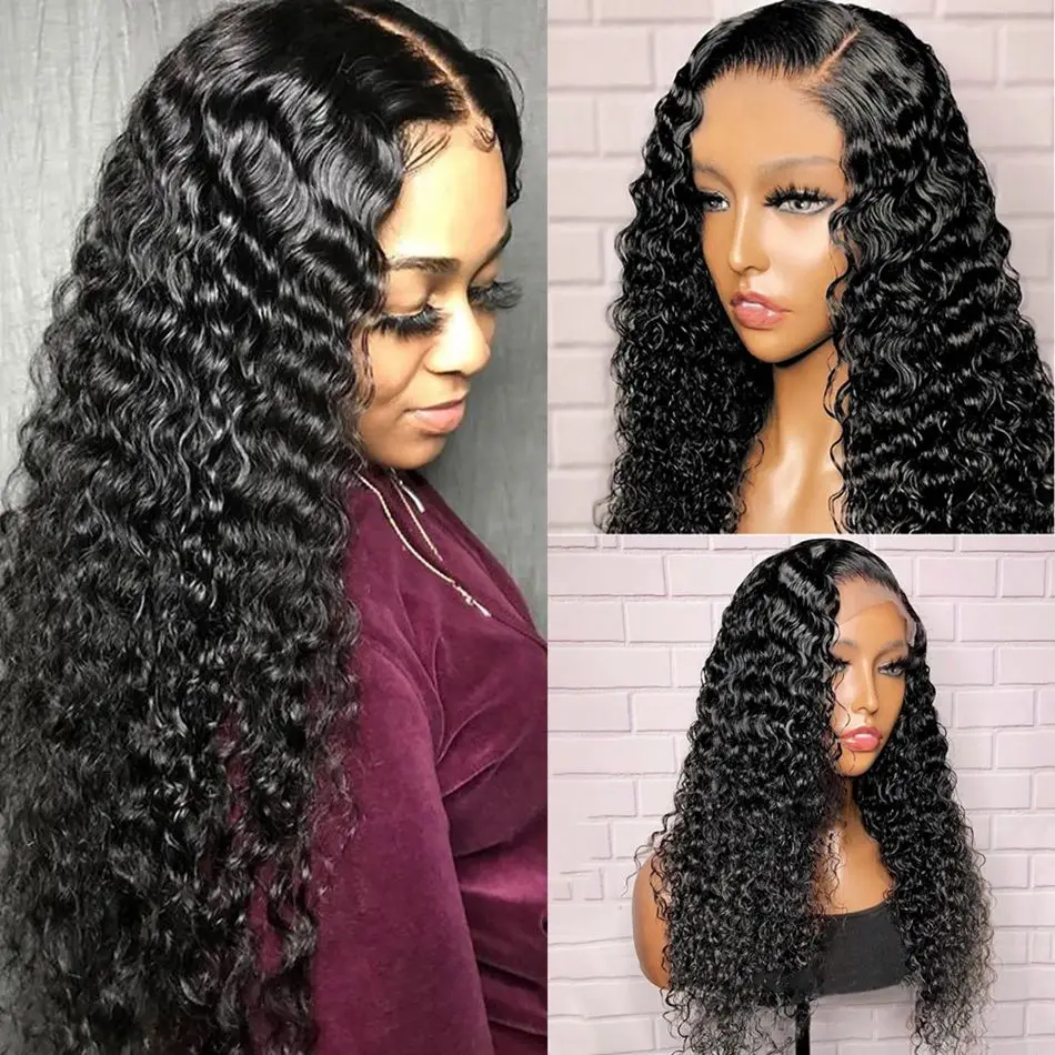 

Soft Glueless Natural Black 26" Long Kinky Curly Deep Lace Front Wig For Women BabyHair 180%Density Preplucked Daily Cosplay