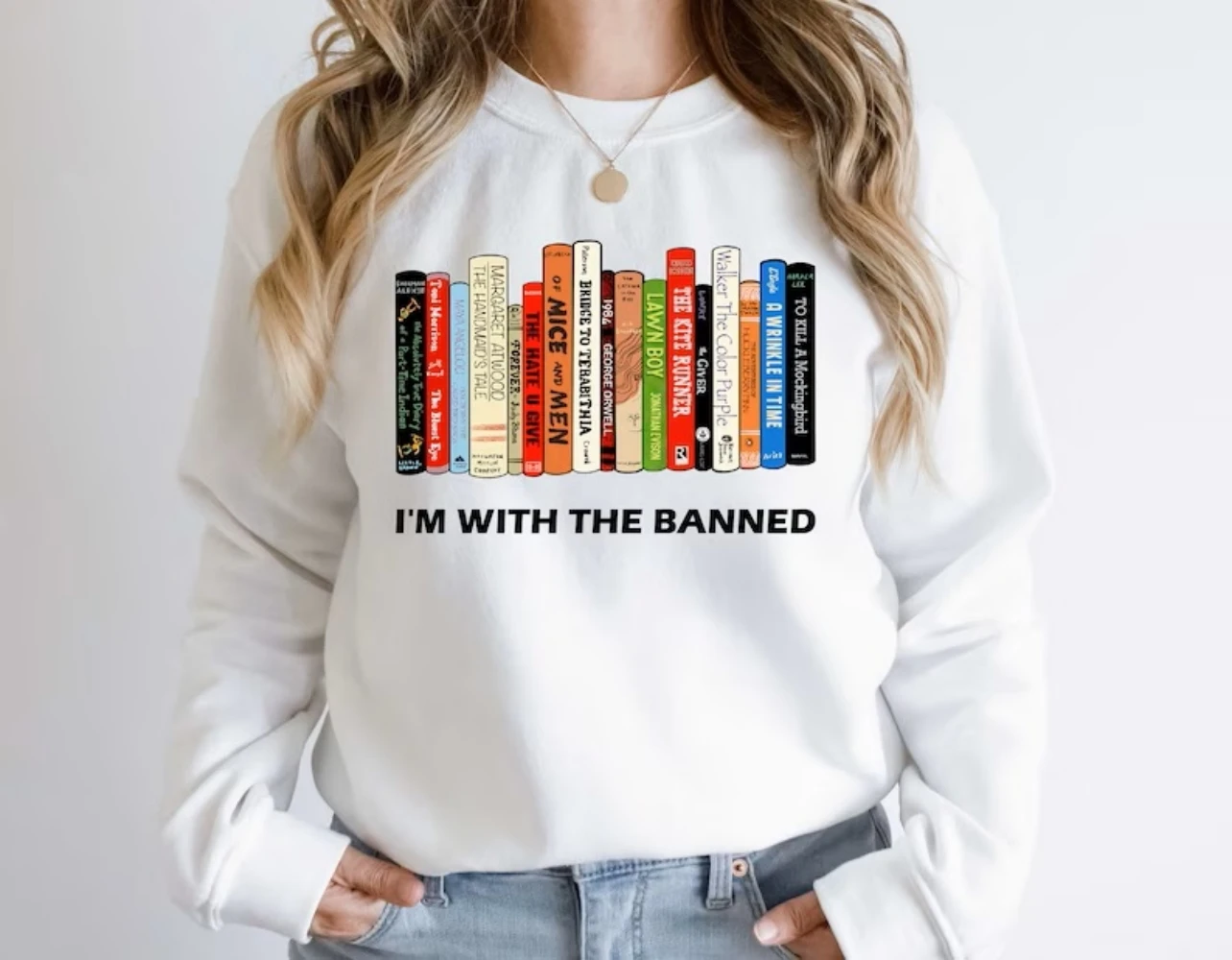 I'm With the Banned Sweatshirt Gift for Book Lover Anti Ban Books Pullover Top Clothing Women Winter banned books