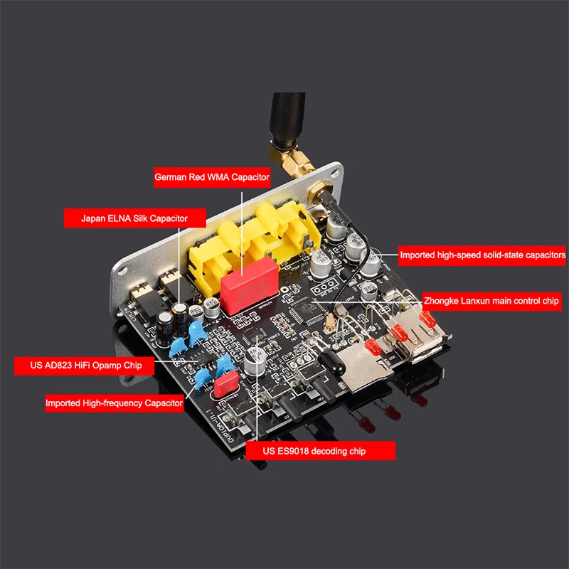 Hifi Home Audio Lossless Music Player digital audio player Bluetooth 5.0 Receiver ES9018K2M Decoding USB/TF Card/Coaxial/3.5mm Input AD823A Opamp