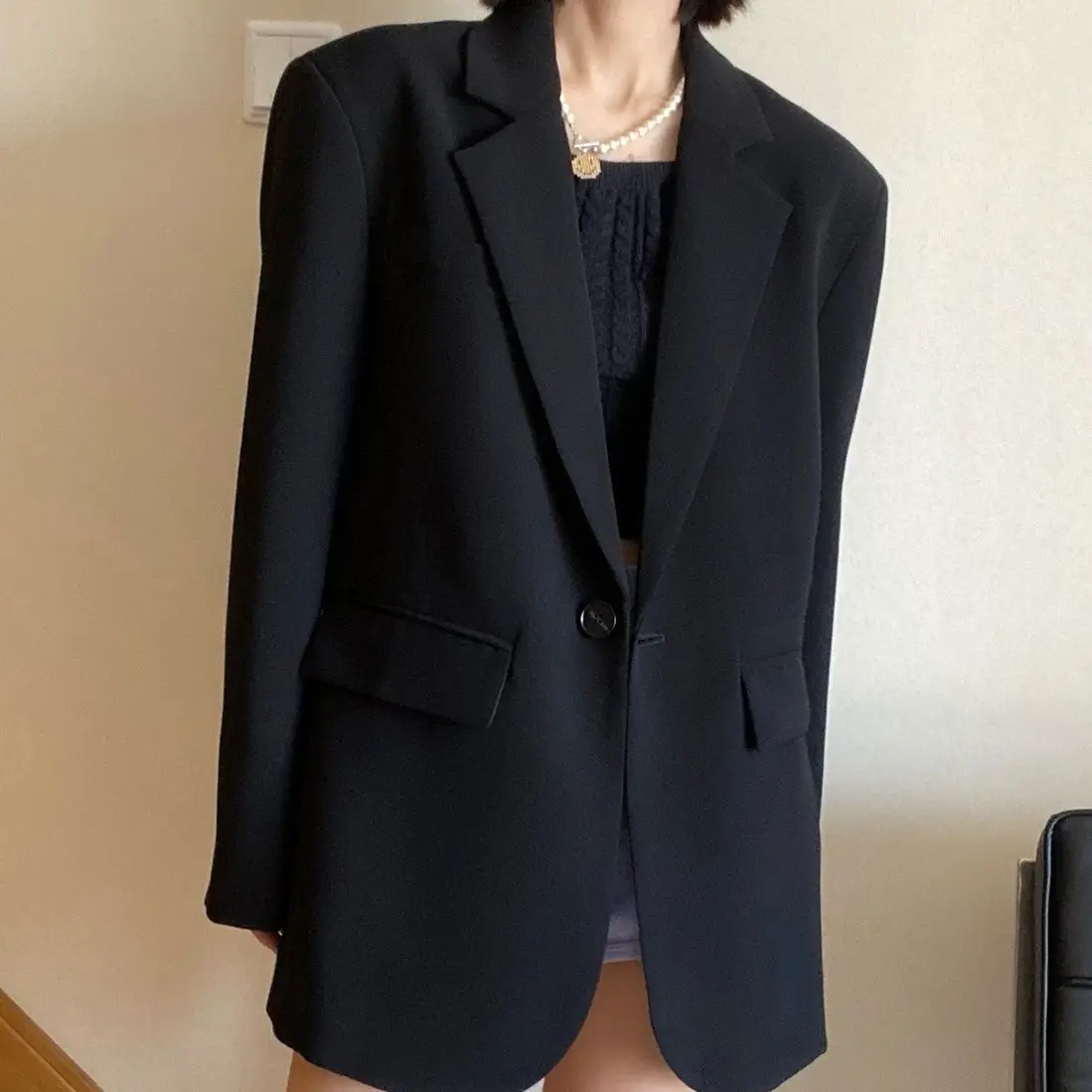 

UNXX Black Blazer Jacket for Women - Small Batch Design Korean Style Suit Loose Casual Slim Fit Top Spring Autumn Female Jacket