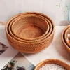 1pc/3pcs Rattan Fruit Basket Circular Woven Decorative Serving Basket Steamed Bun Basket Home Desktop Storage Box 6