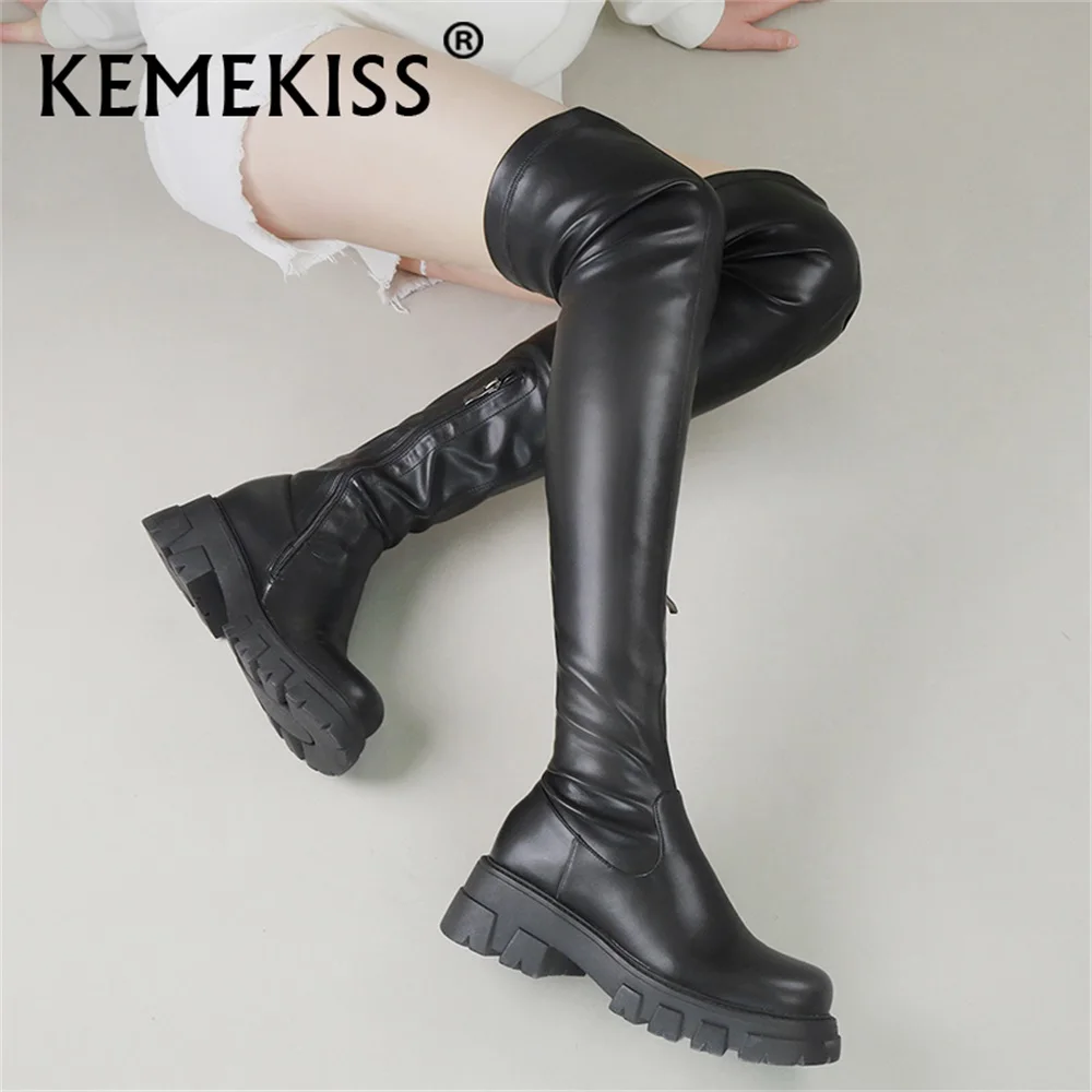 KemeKissElasticThighHighBootsBigSize3743WomenLugSoleZipper