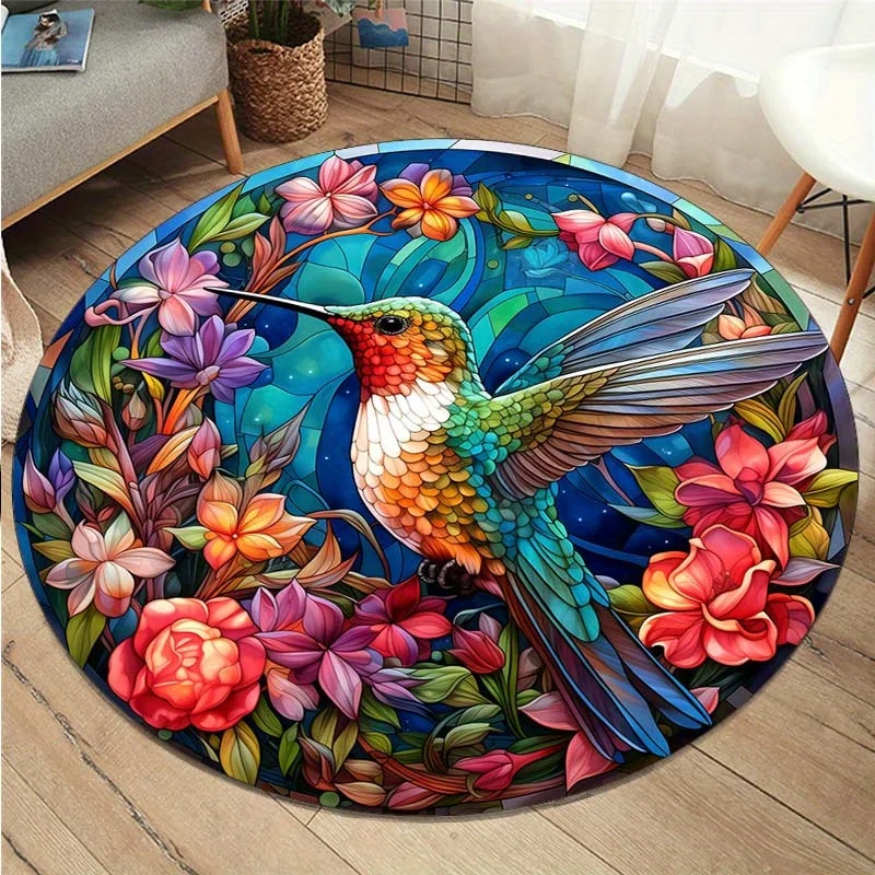 

Круглые коврики Humming Bird с принтом, нескользящий мат для гостиной, столовой, спальни, прикроватный коврик для ног, домашние украшения