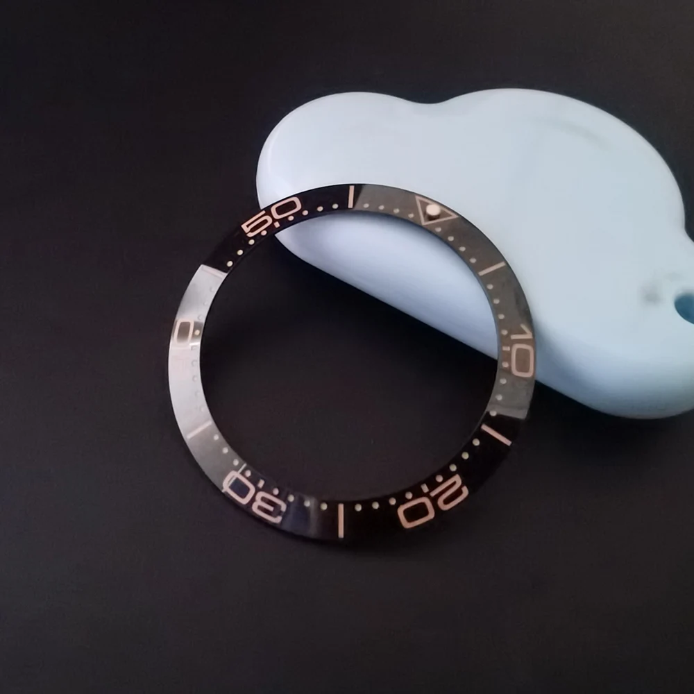 Sleek Black Blue Ceramic Bezel Insert with Green Luminous Accents